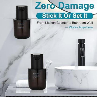 Automatic Foaming Soap Dispenser for Bathroom: 4-Level Adjustable Countertop/Wall Mount Hand Soap Dispenser, 13.5oz/400ml Type-C Rechargeable – Suitable for Kitchen, Bathroom, Office, Hotel (Black)