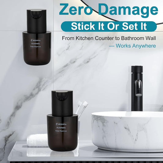 Automatic Foaming Soap Dispenser for Bathroom: 4-Level Adjustable Countertop/Wall Mount Hand Soap Dispenser, 13.5oz/400ml Type-C Rechargeable – Suitable for Kitchen, Bathroom, Office, Hotel (Black)
