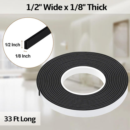 Foam Weather Stripping Door Seal,1 Inch W x 1/17 Inch T x 33 Feet White Window Sealing Tape，Single-Sided Self-Adhesive Insulation Sealing Strip