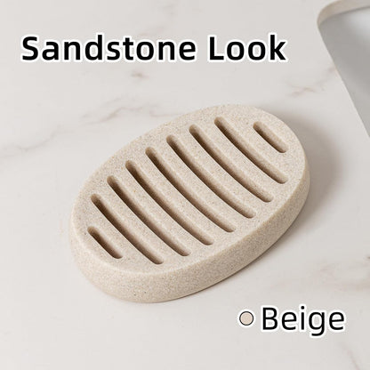 Soap Dish, Bar Soap Holder, Travertine Stone Look, Off White | Self Draining,Sponge Holders Tray for Shower,for Dispenser,Scrubber,Bottle,Cup on Bathroom Kitchen Bathtub Sink or Counter