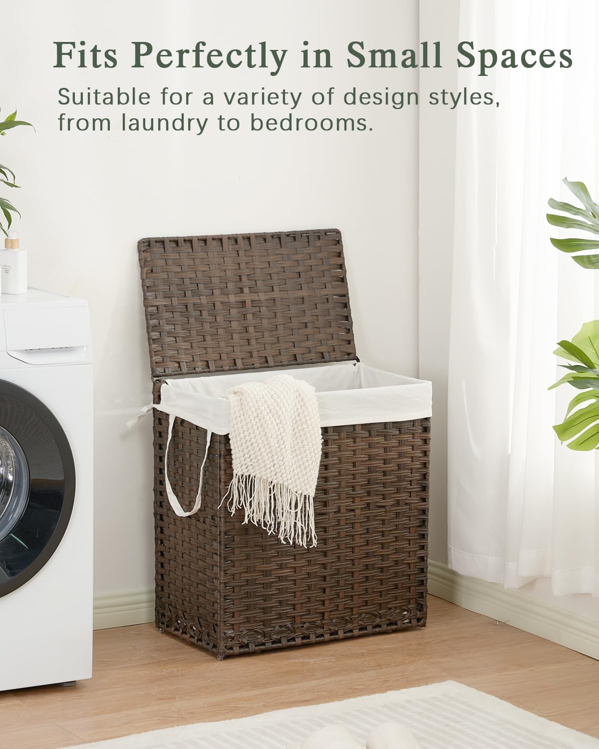 SETVSON Laundry Hamper with Lid Laundry Basket 132 L (35 Gal) Wicker Clothes Hamper, Handwoven Rattan Hamper with Handles and 4 Removable Liner Bags, 6 Mesh Bags for Laundry Bedroom Natural