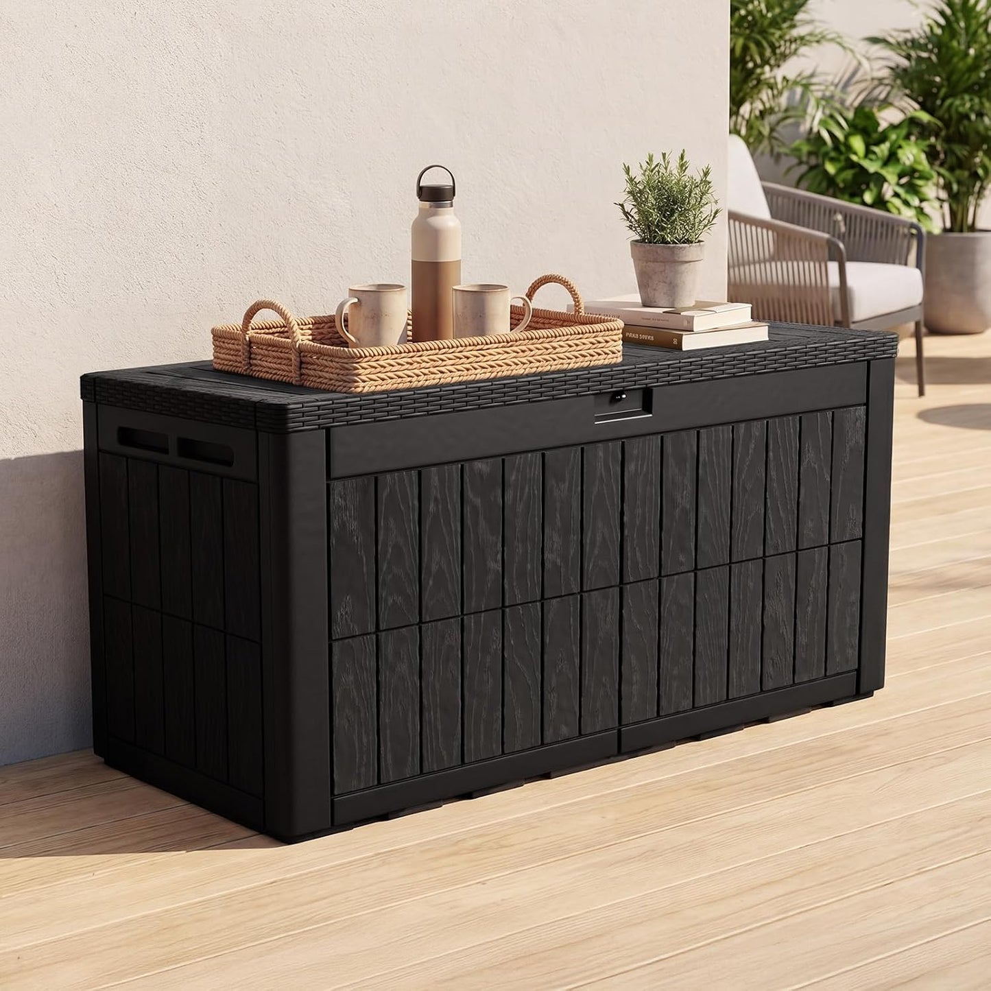 Quictent 100 Gallon Heavy Duty Resin Deck Box, Weatherproof Waterproof Outdoor Storage Bench, UV Resistant Lockable Container for Garden, Pool Supplies, Patio Cushions & Furniture Accessories