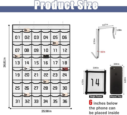 Loghot 36 Numbered Pockets Classroom Pocket Chart for Cell Phone Holder | Wall Door Hanging Pocket Organizer for Phone Calculator Holder, Phone Pouch for School Classroom & Office Phone Management