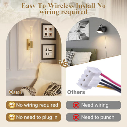 camuucci Battery Operated Wall Sconces Set of 2 Rechargeable Battery Powered Wall Light with 12000mAh Not Hardwired Dimmable Wall Lamp Fixtures for Bedroom Living Room Gold 15.3 Inches