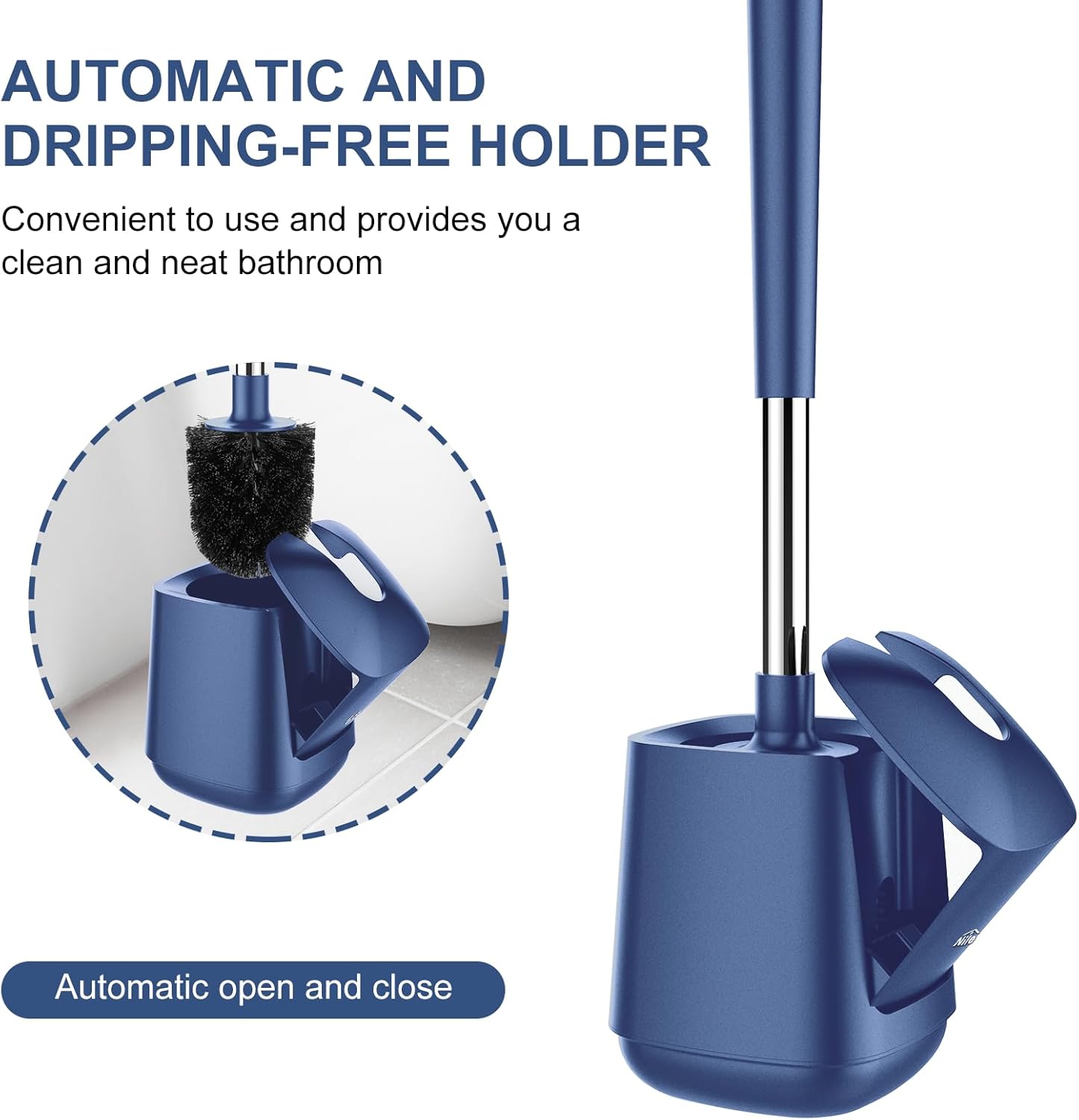 SetSail Toilet Brush and Holder, Self Closing Lid Toilet Bowl Brushes Holder and Extra Long Handle Ventilated Toilet Brush Set for Bathroom Cleaning, Nylon Bristles, Black