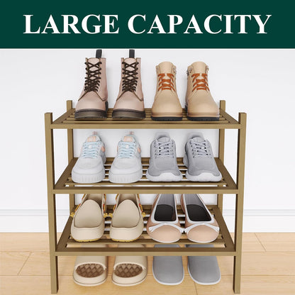 Smiry Bamboo Shoe Rack, 3 Tier Free Standing Wooden Shoe Organizer, Stackable Wood Shoe Storage Shelf for Closet, Entryway, 5 Horizontal Slats, 26.8"x11"x18.3", Natural