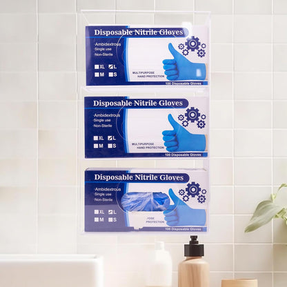 Wall-Mounted Acrylic Glove Box Dispenser Holder,3 Cartons Capacity,Glove & Facial Tissue Wire Rack for Kitchen,Healthcare,Hospital,Etc(3’’Internal width suitable for Small to Medium-Sized Glove Boxes)