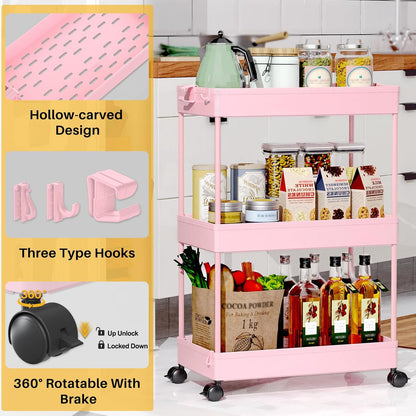 SPACEKEEPER 5-Tier Rolling Cart, Bathroom Storage Organizer Utility Cart, Mobile Shelving Unit Slide Out Shelves for Kitchen Living Room Laundry Room & Dressers, Black