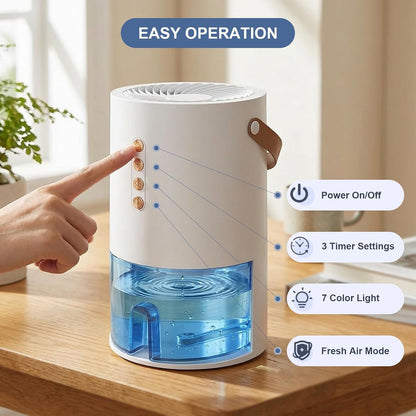 Dehumidifier, 44 OZ Small Dehumidifiers for Home, Bedroom, Bathroom, Fresh Air with Negative Ions & Auto Shut Off, 7 Colors Light & 3 Timer Options, Portable Dehumidifiers for Closet RV