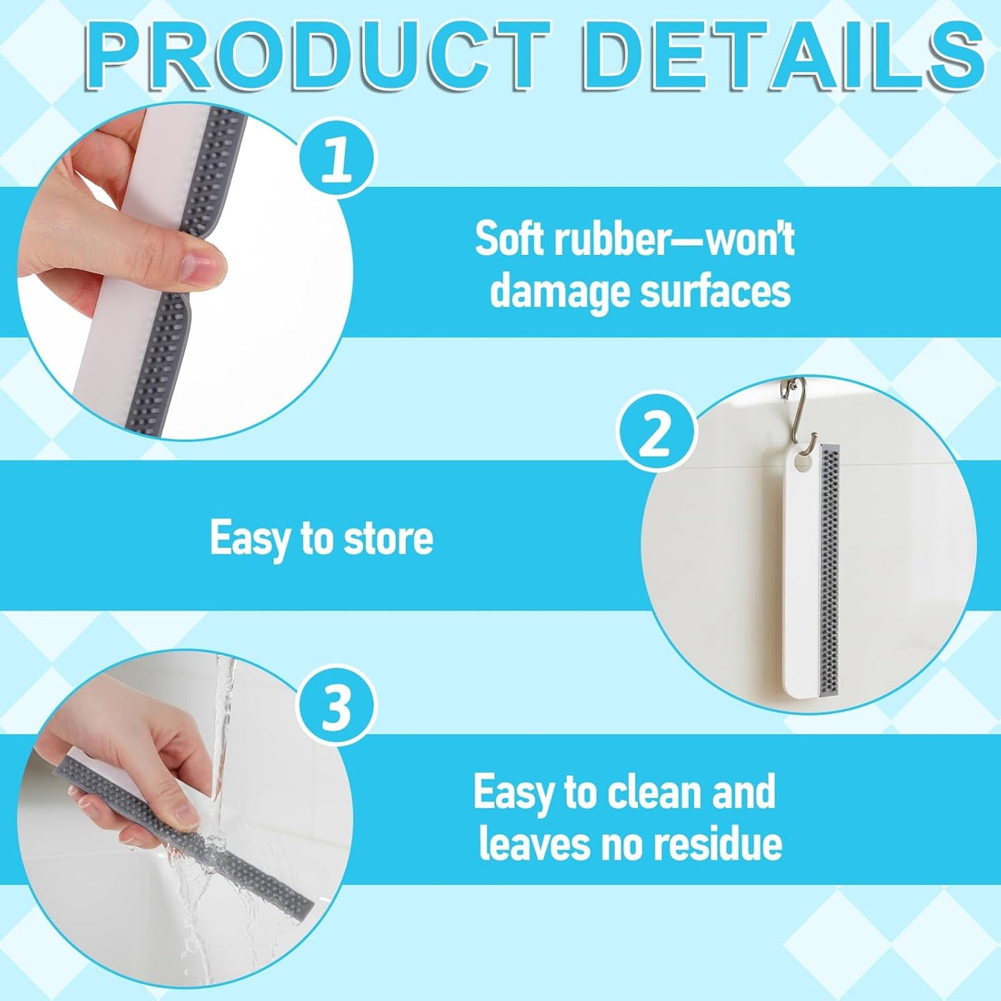 2 PCS All-Purpose Small Rubber Squeegee, Soft Silicone Mini Squeegee for Shower Glass, Kitchen Sink Squeegee for Kitchen Countertops, Mirror, Bathroom, Glass, Car Windshield