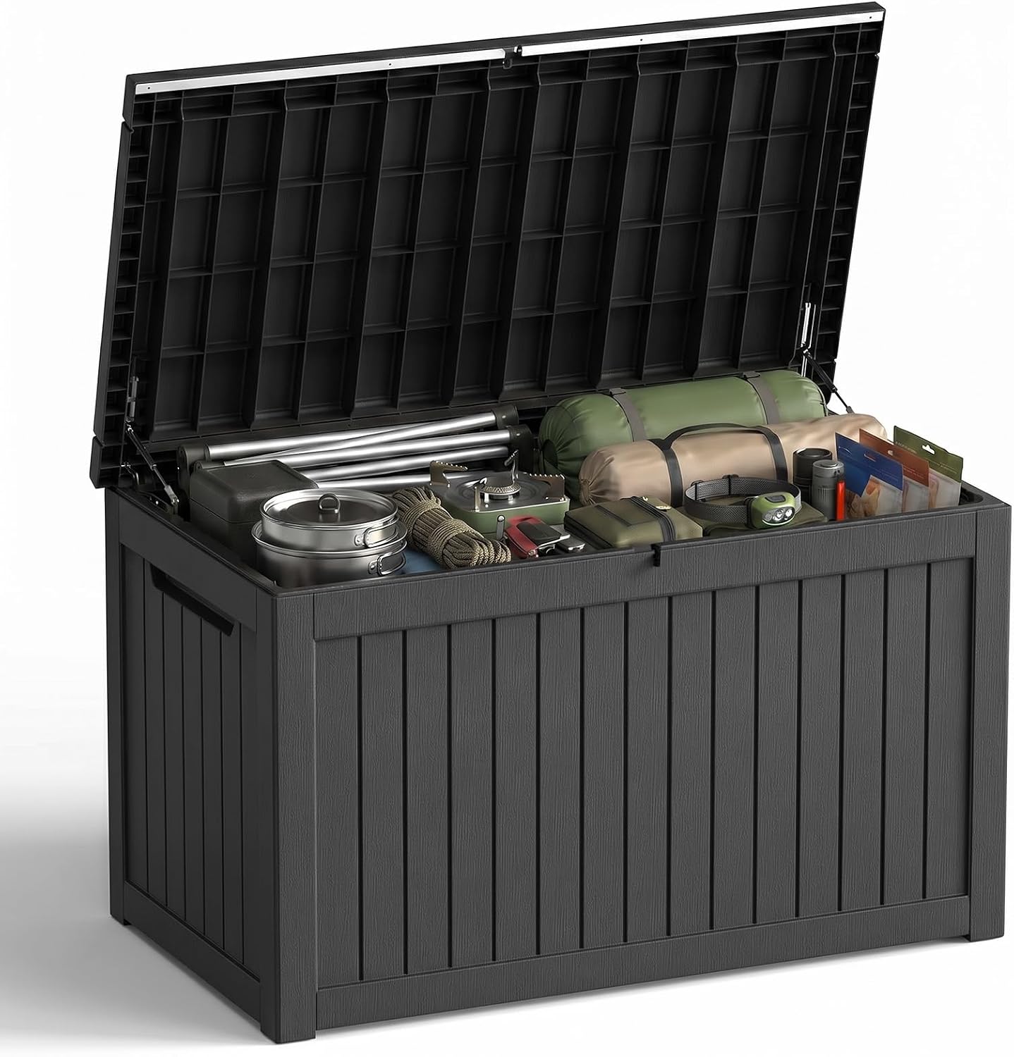 Waterproof Outdoor Storage Box Outside Deck Box Lockable Resin Bench UV Resistant Furniture Cushion Pool Tool Float Bin Patio Garden Porch (Black, 120 Gallon)