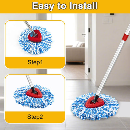 Mop Heads for O Cedar RinseClean 2 Tank Spin Mop System, 3 Microfiber Mop Head Refills and 3 Chenille Mop Pads,1 Scrub Brush, and 1 Mop Base with Mop Handle Set Combo