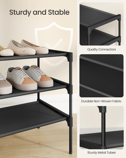 SONGMICS Shoe Rack, 2-Tier Shoe Storage Organizer, Space-Saving, 11.7 x 16.5 x 12.2 Inches, Entryway, Metal Frame, Non-Woven Fabric Shelves, Ink Black ULSH012BH01
