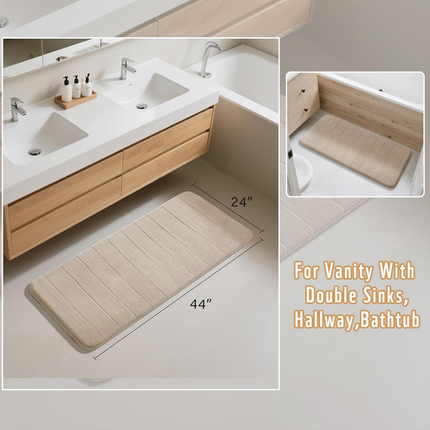 Yimobra Memory Foam Bath Mat, Super Soft Absorbent Bathroom Rug Non Slip, Quick Dry, Machine Washable Floor Carpet for Tub Shower, Home Decor Accessories, 24x17, Grey