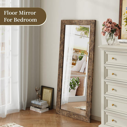 Syndra Modern Full Length Mirror Wood Frame, 65x24'' Large Floor Mirror with HD Tempered Glass & Wall Mount, Rectangular Standing Mirror for Bedroom, Living Room, Entryway, Farmhouse(Grey White Oak)