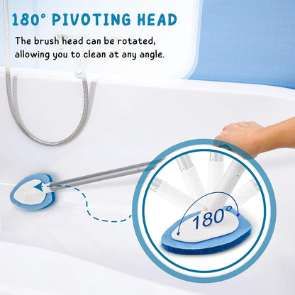 Shower Scrubber with Long Handle, 47'' Bathtub Scrub Brush, Bathroom Tub and Tile Cleaning Tool with 6 Refill Pads