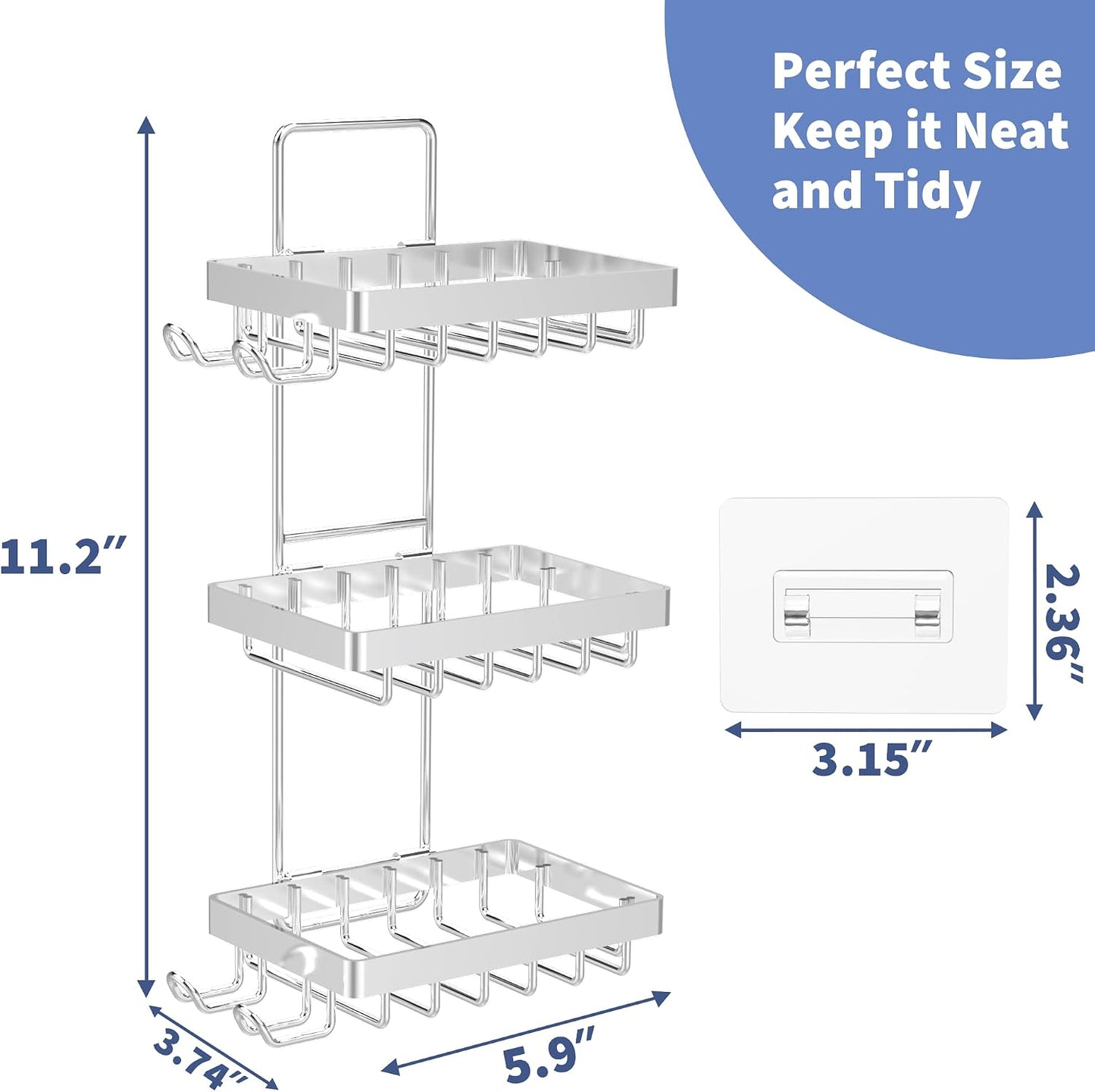 Moforoco Double Soap Bar Holder for Shower, No Drilling, 304 Stainless Steel, Wall Mounted Soap Holder with 4 Hooks and Razor Holder, Shower Rack Soap Tray Bar Soap for Bathroom Accessories Organizer