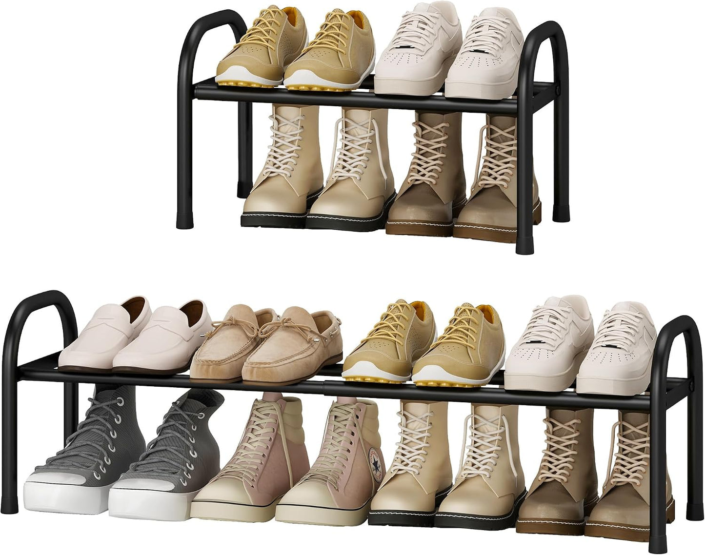STO STO Expandable Shoe Rack, 3-Tier Metal Small Shoe Rack for Closet, Up to 16 Pairs Adjustable Shoes Racks Storage for Front Door Entrance, Free Standing Shoes Rack Organizer for Entryway, Black