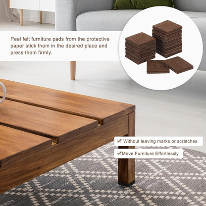 uxcell Furniture Pads, 16Pcs 2.5" - Square Self Adhesive Felt Furniture Pads, Floor Protectors for Furniture Feet Chairs Legs Hardwood Floors (Brown)