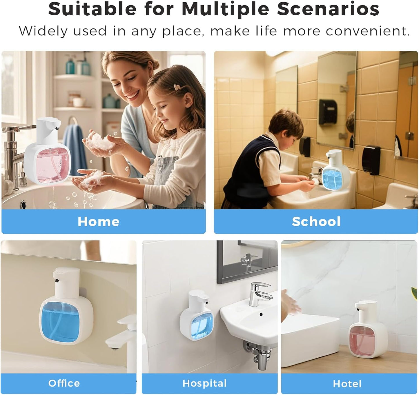Automatic Liquid Soap Dispenser, 17oz/500ml Touchless Rechargeable with 4-Level Adjustable & IPX5 Waterproof - Level Display for Wall/Tabletop Use in Bathroom, Kitchen, Black