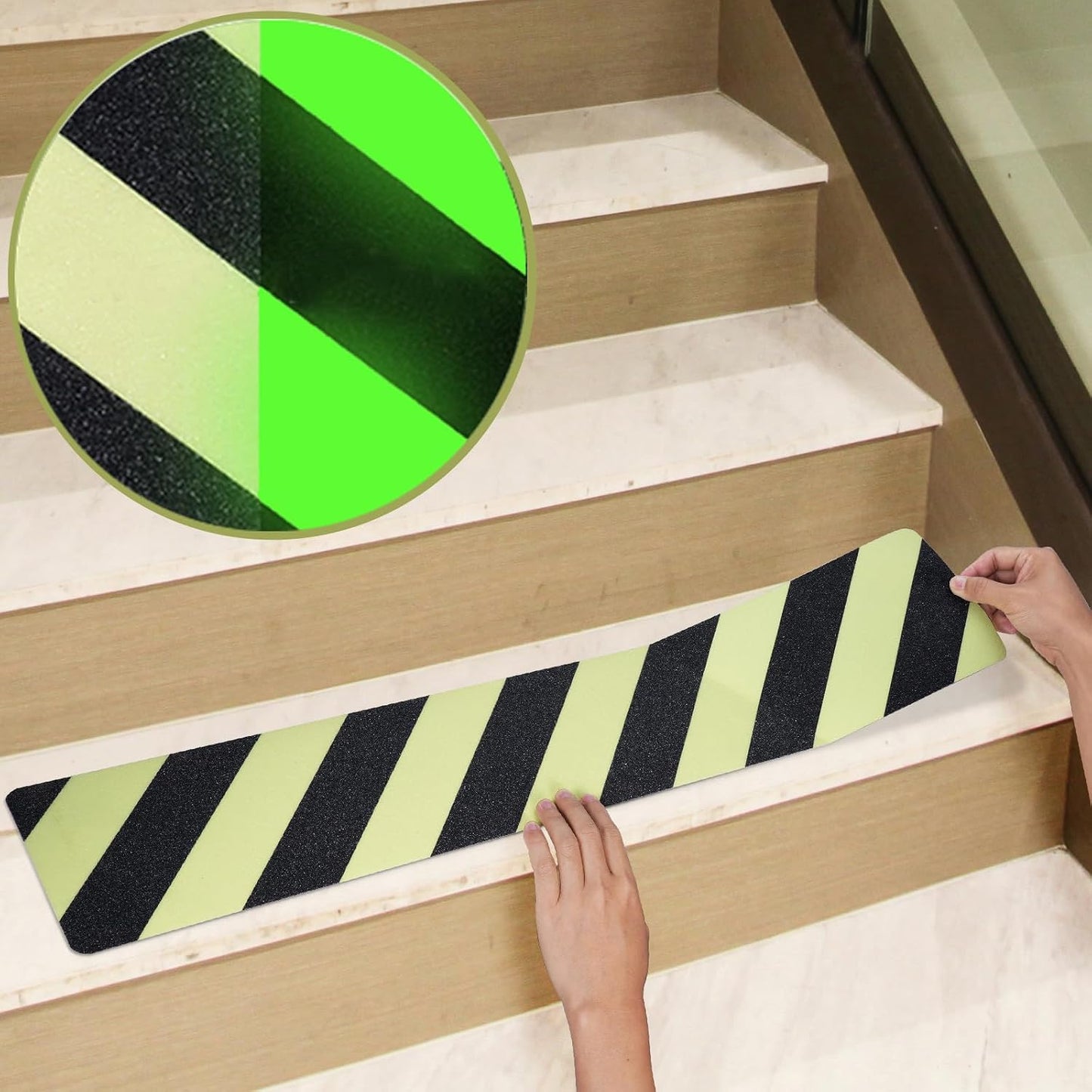 LifeGrip Anti Slip Traction Treads 10 Pack, 6"x32" with Glow in Dark Stripe, Best Grip Tape Grit Non Slip, Outdoor Non Skid Tape, High Traction Friction Abrasive Adhesive for Stairs Step