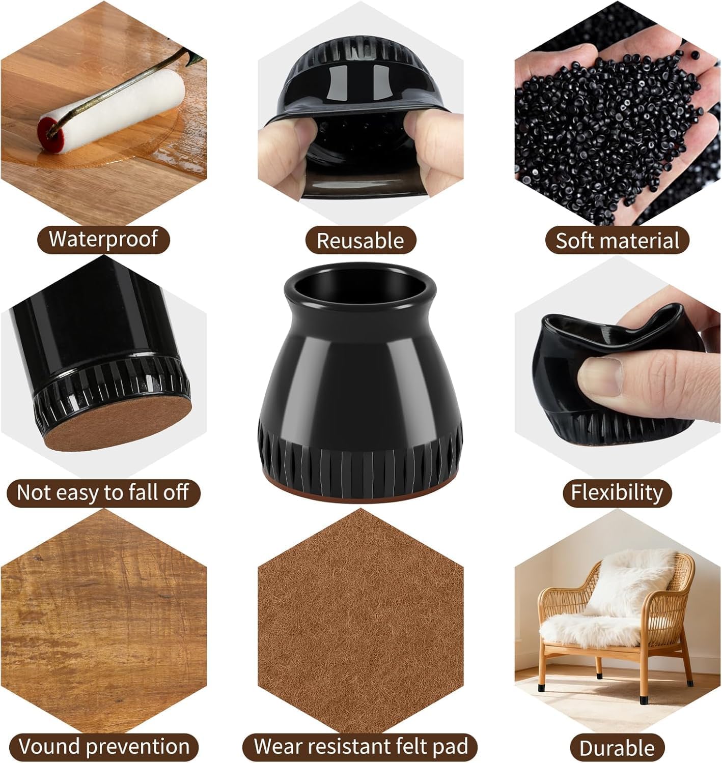 Chair Leg Floor Protectors, 24 Pack Silicone Furniture Pads for Hardwood Floors, Anti-Scratch Furniture Sliders Felt Pads, Noise-Reducing Chair Feet Covers, Table Legs Fit Sizes to(1.3" to 1.97")