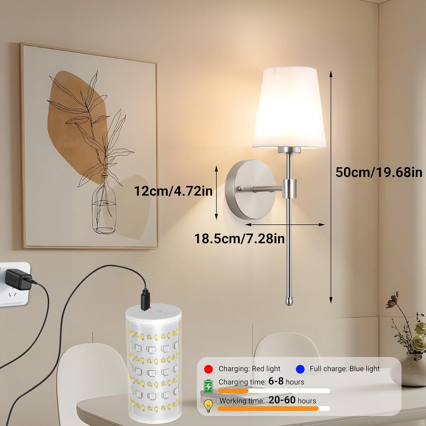 Nekhung Battery Operated Wall Sconces Set of Two, Wireless Battery Wall Light with 10000mAh RGB Dimmable Magnetic Bulb and Remote, Rechargeable Sconce Wall Decor for Bedroom Living Room Hallway