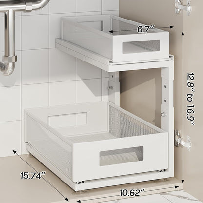 2 Pack Under Sink Organizer with Next-Gen Ball-Bearing Slides,2-Tier Pull Out Cabinet Storage,Height Adjustable Drawer Shelf for Bathroom,Kitchen,Laundry,Cabinet,Pantry(Patent Pending)