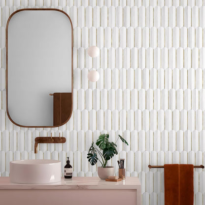 Vamos Peel and Stick Backsplash Seamless Tile for Kitchen and Bathroom,White and Beige Slate PVC Mixed Light Gold Self Adhesive Fish Scale Metal Mosaic Tiles (10 Sheets)