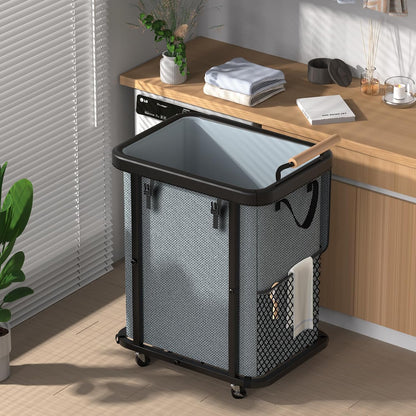 Rolling Laundry Hamper with Wheels, Laundry Hamper 3 Section with Lid, Laundry Basket with Rolling Lockable Wheels and Handle, Laundry Basket Organizer for Laundry Room, Bedroom 230L Black