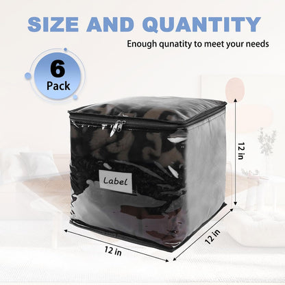Clear Zippered Storage Bags Plastic Sweater Storage Bags with Zipper 6 Packs Clothing Organizer for Blankets Linen Sweater Bed Sheet Quilt Clothes Pillow (15.7 x 13.8 x 3.9 Inch, White)