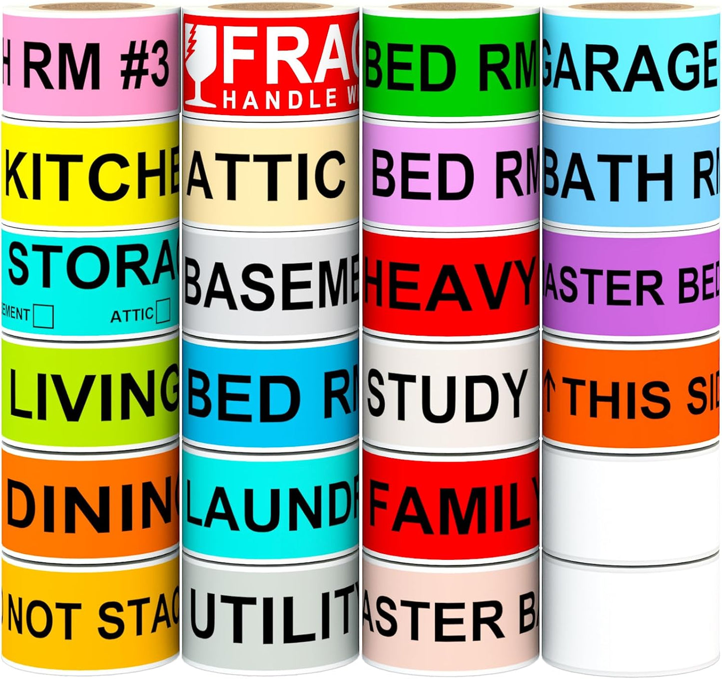 24 Rolls Color Coding Moving Labels, 1440 Count Home Moving Labels for Boxes Stickers + Packing Stickers + Fragile Moving Stickers + Heavy & Blank Labels