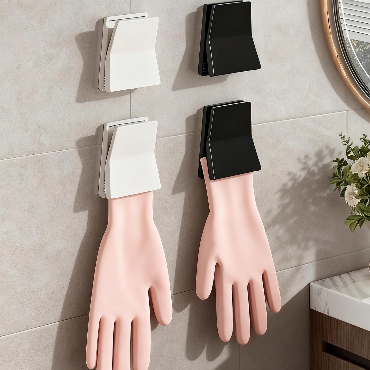 2 Pack Wall Mounted Plastic Glove Organizer, Space Saving Household Hanger Holder for Kitchen, Bathroom, Laundry, Towels - Black, Multi-Function Rack for Cleaning Gloves, Sponges, Small Accessories