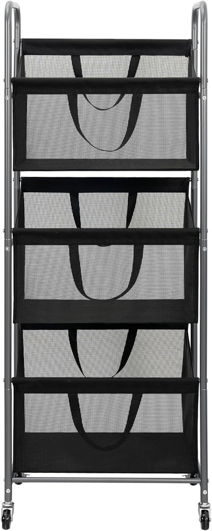 STO STO 3-Tier Vertical Laundry Hamper with Wheels, 120L Rolling Laundry Sorter with 3 Removable Breathable Mesh Bags, Rust-Resistant Steel Frame for Small Spaces, Apartment, Dorm, Black Mesh