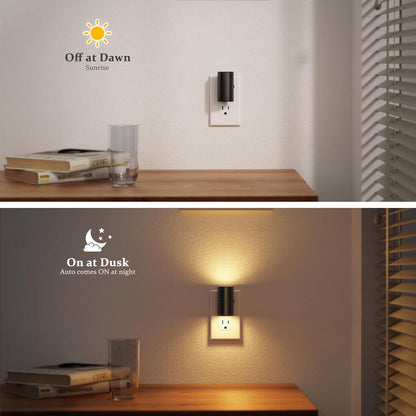 JandCase Motion Night Light, Rotating Night Lights Plug into Wall, 3 Colors 3000K-5000K-Amber, Dusk to Dawn & Motion Sensor, 3 Level Brightness Nightlight for Bathroom Bedroom Hallway [2 Pack]