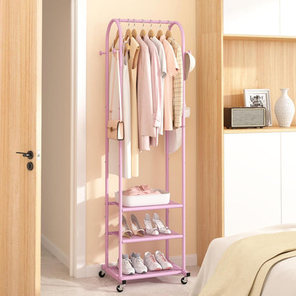 Kaitiemoo Heavy Duty Clothing Rack with Wheels,Modern Garment Rack with 3 Metal Shelves, 71.8Inches Display Rack for Hanging Clothes, Hanging Rod for Small Spaces,White