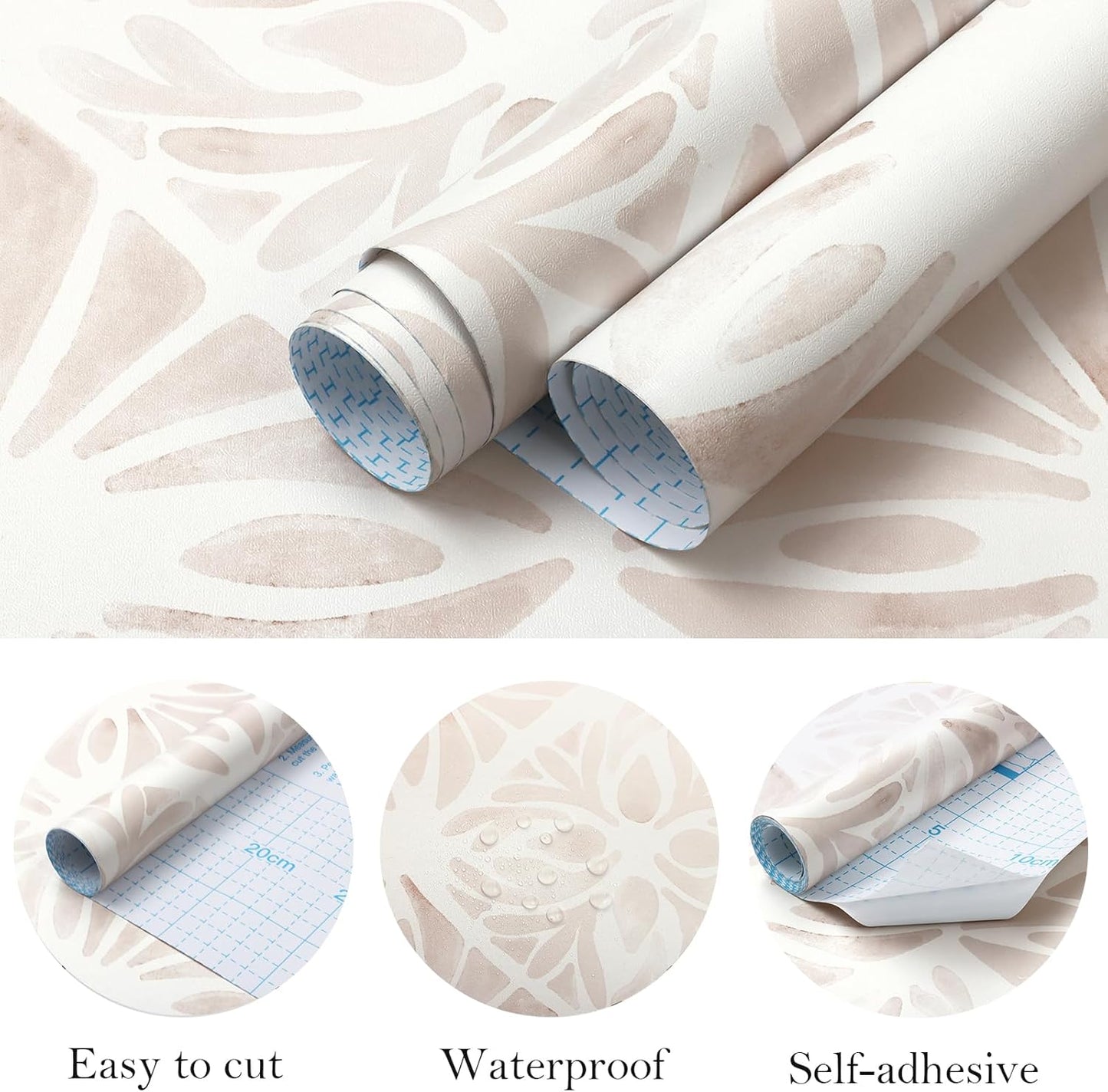 Boho Wallpaper Neutral Peel and Stick Wallpaper 78.7"x17.3" Geometric Wall Paper Beige and White Contact Paper Textured Removable Vinyl Waterproof for Bedroom Farmhouse Kitchen Bathroom