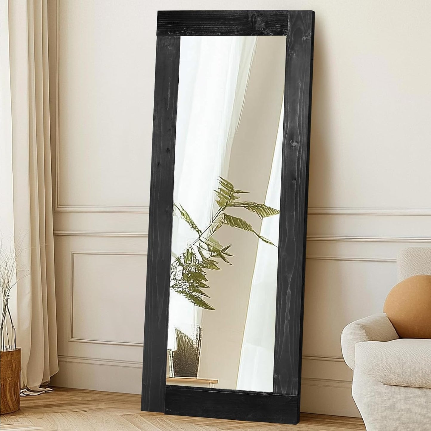 Solid Wood Full Length Mirror - 65"x22" Arched Floor Mirror, Free Standing & Wall Mounted - Elegant Design for Bedroom, Dressing Room, Hallway, Brown