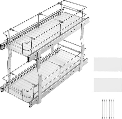 VEVOR Pull Out Cabinet Organizer, 12"W x 21"Dx15.2"H Heavy Duty Slide Out Pantry Shelves, Chrome-Plated Steel Roll Out Drawers for Home,13.5"Wx22"Dx19"H Inside Kitchen Cabinet, Bathroom, Under Sink