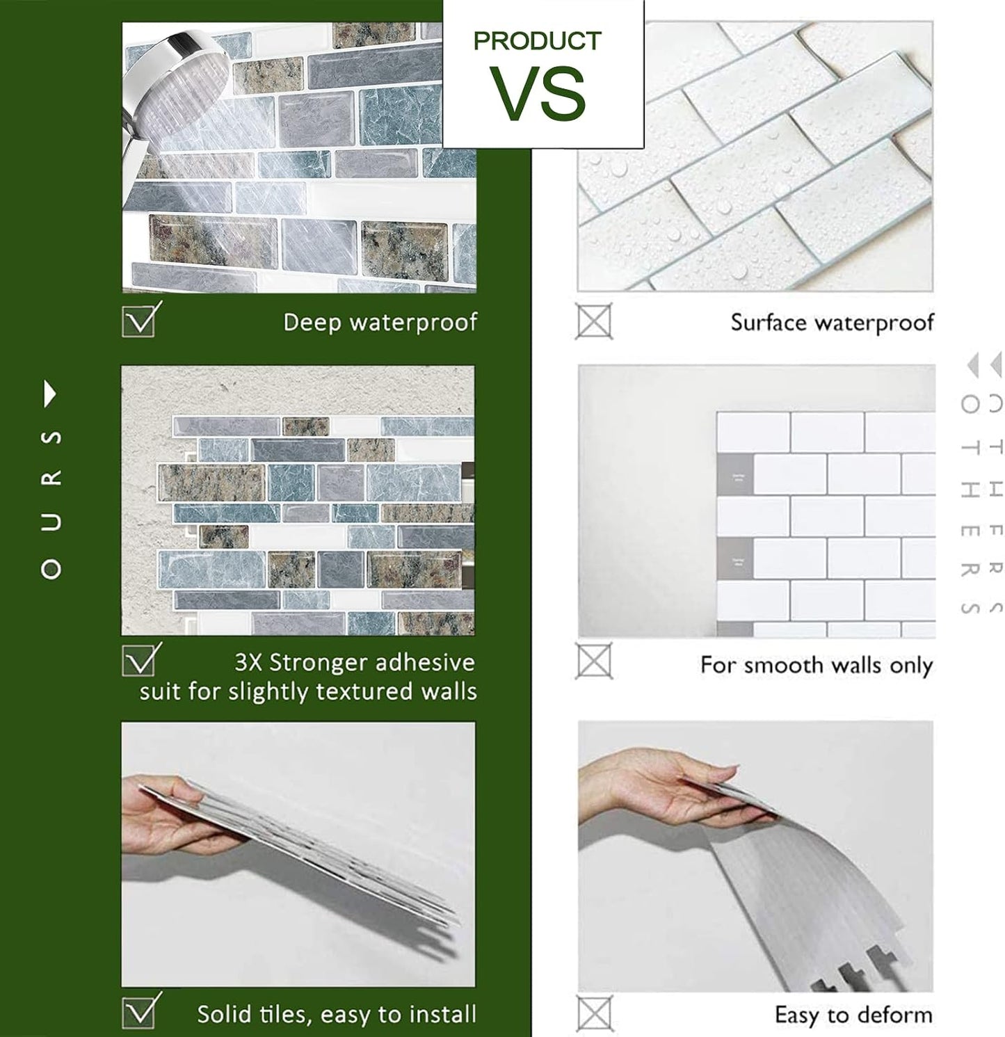 STICKGOO Thicker Design Peel and Stick, Self Adhesive Stick On Tile Backsplash for Kitchen and Bathroom, Beige & White, 12”×12”, 10 Sheets