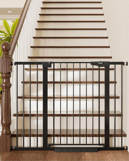 Cumbor 29.7-48" Baby Gate for Stairs, Mom's Choice Awards Winner-Dog Gate for Doorways, Auto Close Safety Pet Gate for Dogs Indoor, Easy Install Pressure Mounted Child Gate with Walk Thru Door, Brown