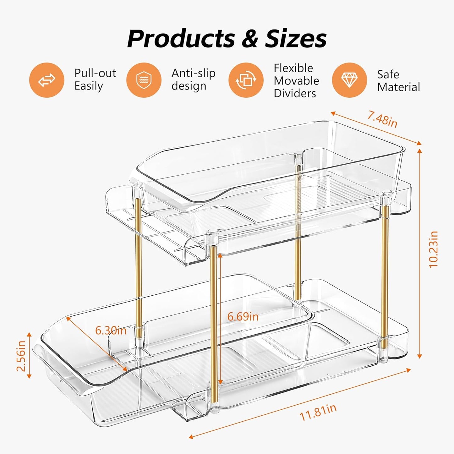 LAREKUN2pack 2-Tier Organizer & Storage Unit Stackable Bathroom Cabinet Organizer Pull-Out Kitchen Pantry Organizer & Storage System Suitable for Countertops, Pantries, Kitchens, Bathrooms