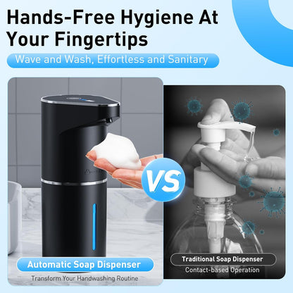 Fantictas Automatic Soap Dispenser,Touchless Hand Wall Mount Rechargeable 3 Gear Adjustable Electric Soap Dispenser 350ml with Infrared Motion Sensor for Bathroom,Kitchen,Office, Black Foam