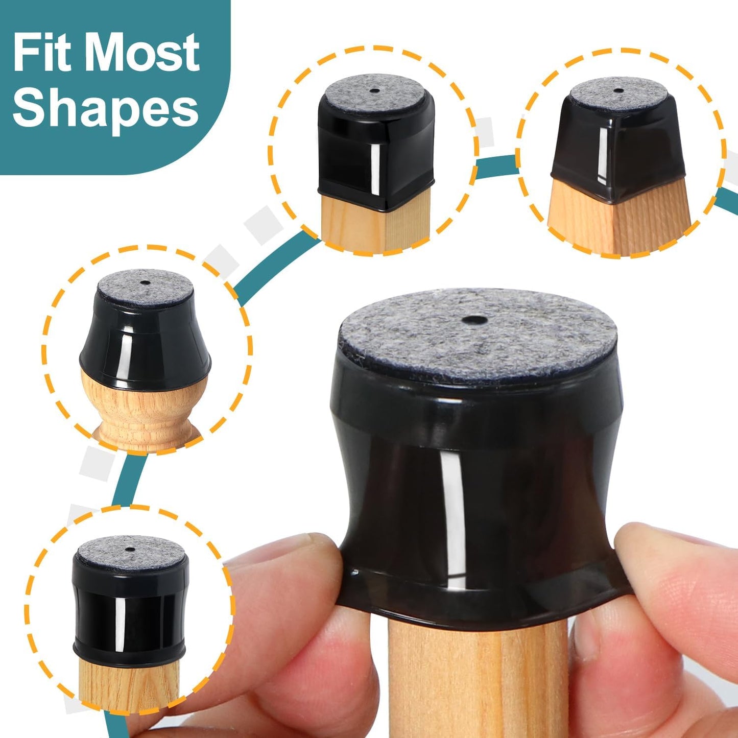 Ansible 24 Pcs Chair Leg Floor Protectors Square, Silicone Felt Furniture Leg Pads Caps Covers for Hardwood Floors (Fit:1-1/16" to 1-5/8")