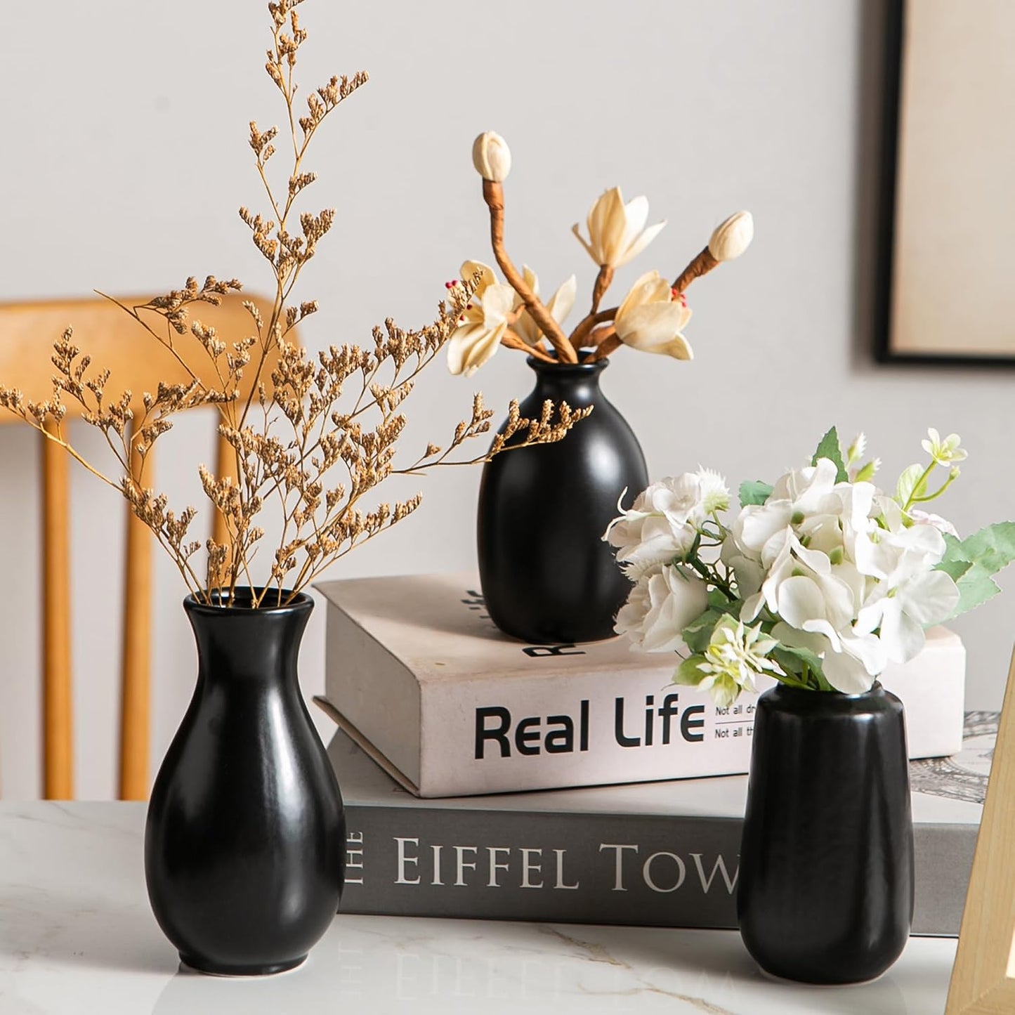 Small White Ceramic Vases Set of 5, Mini Decorative Boho Vases for Flower, Wedding & Home Decor