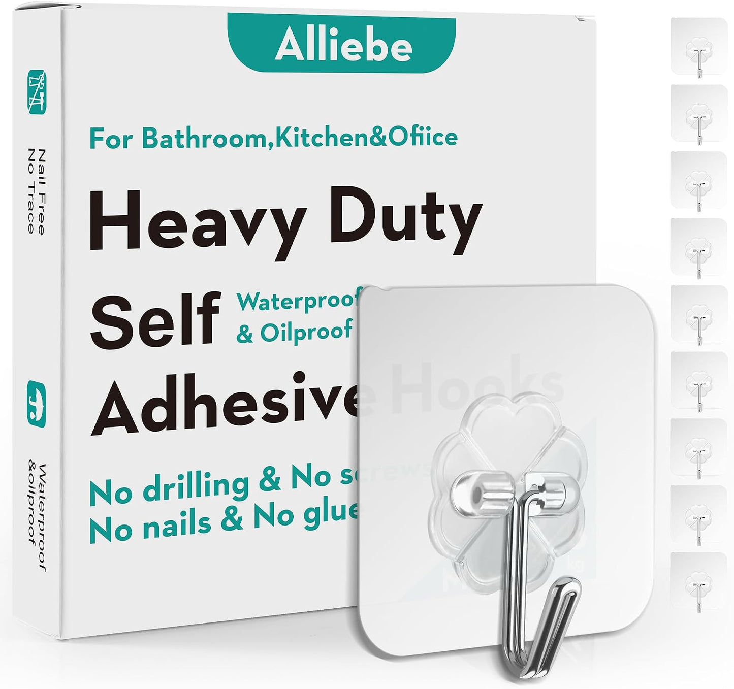30 Pack Wall Heavy Duty 13lb(Max) Self Adhesive Hooks Waterproof Oilproof Hanging Hooks for Bathroom Shower Kitchen Office Outdoor Home Improvement Utility Hook
