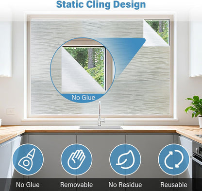 Finnez Frosted Window Film Non-Adhesive, Frosting Privacy Film for Glass Windows, Self Static-Cling Decorative Window Cling for Home Office UV Protection Cross Pattern 17.5 x 78.7 inches