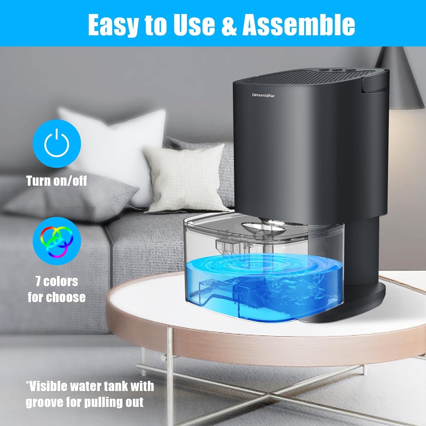Dehumidifiers for Home 35OZ Small Dehumidifier for Bedroom 2500 Cubic Feet(350sq ft) with 7 LED Lights, Ultra Quiet & Auto Shut off Dehumidifier for Bathroom Basement Closet Garage