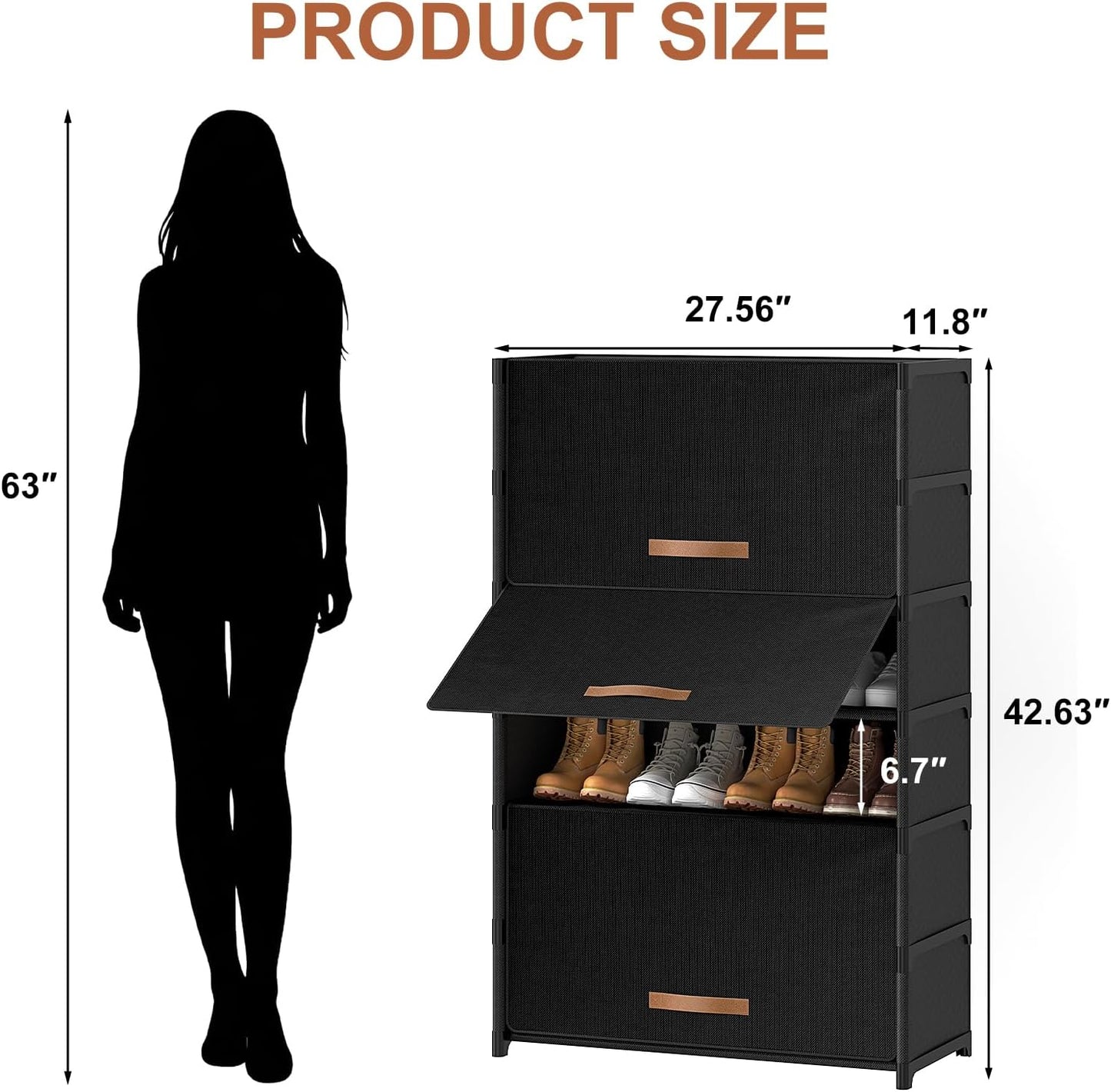 Shoe Rack, 5 Tier Shoe Storage Cabinet with Door 20 Pair Plastic Shoe Shelves Organizer for Closet, Entryway, Hallway, Bedroom, Black
