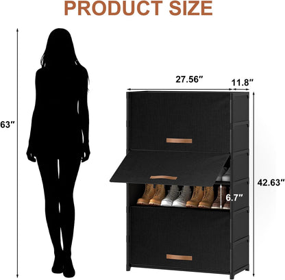 Shoe Rack, 5 Tier Shoe Storage Cabinet with Door 20 Pair Plastic Shoe Shelves Organizer for Closet, Entryway, Hallway, Bedroom, Black